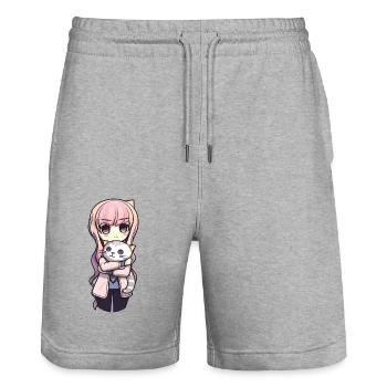 Anime Katzen Kawaii Teen Otaku Mädchen Mit Katze - Stanley/Stella Unisex Bio Joggingshorts Trainer  - Grau meliert - Vorne - Nik (191cm) & Marisol (170cm)