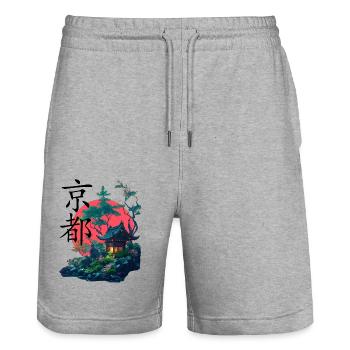 Japanese Dojo - Stanley/Stella Unisex Bio Joggingshorts Trainer  - Grau meliert - Vorne - Nik (191cm) & Marisol (170cm)