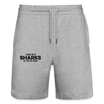 I Swim With Sharks So Far So Good Funny Humor Cool - Stanley/Stella Trainer Unisex Organic Jogging Shorts - heather grey - Front - Nik (191cm) & Marisol (170cm)