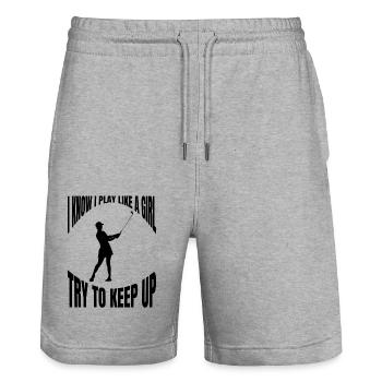 Golfspielerin Golfsport Golf Golfverein Golfplatz - Stanley/Stella Unisex Bio Joggingshorts Trainer  - Grau meliert - Vorne - Nik (191cm) & Marisol (170cm)
