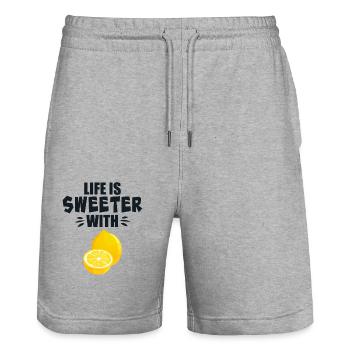 Life Is Sweeter With Lemon - Stanley/Stella Trainer Unisex Organic Jogging Shorts - heather grey - Front - Nik (191cm) & Marisol (170cm)
