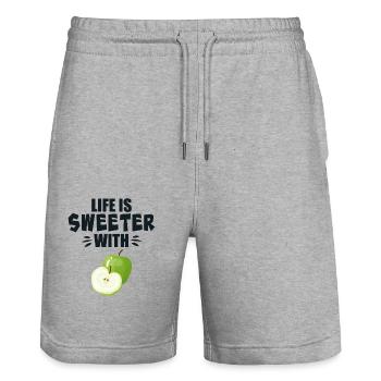 Life Is Sweeter With Apple Fruit - Stanley/Stella Trainer Unisex Organic Jogging Shorts - heather grey - Front - Nik (191cm) & Marisol (170cm)