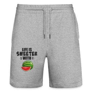 Life Is Sweeter With Watermelon - Stanley/Stella Trainer Unisex Organic Jogging Shorts - heather grey - Front - Nik (191cm) & Marisol (170cm)