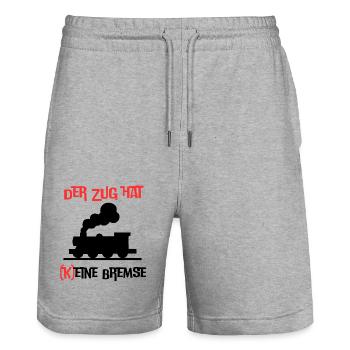 Der Zug hat keine Bremse! Party, Mallorca, JGA! - Stanley/Stella Unisex Bio Joggingshorts Trainer  - Grau meliert - Vorne - Nik (191cm) & Marisol (170cm)