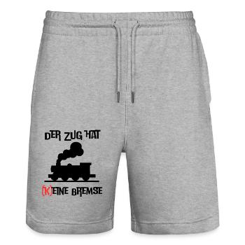 Der Zug hat keine Bremse! Party, Mallorca, JGA! - Stanley/Stella Unisex Bio Joggingshorts Trainer  - Grau meliert - Vorne - Nik (191cm) & Marisol (170cm)