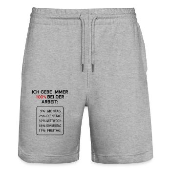 Ich gebe immer 100% bei der Arbeit - Stanley/Stella Unisex Bio Joggingshorts Trainer  - Grau meliert - Vorne - Nik (191cm) & Marisol (170cm)