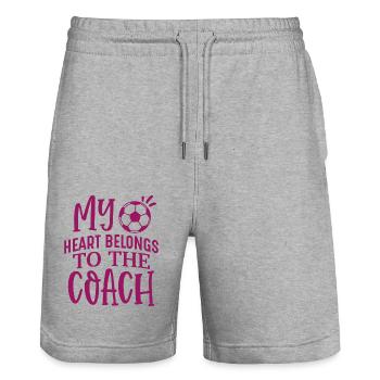 My heart belongs to the coach, Fußball Liebe Herz - Stanley/Stella Unisex Bio Joggingshorts Trainer  - Grau meliert - Vorne - Nik (191cm) & Marisol (170cm)