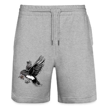 VÖGEL, DIE HERUMFLIEGEN UND DINGE IN IHRER KRALLE TRAGEN - Stanley/Stella Unisex Bio Joggingshorts Trainer  - Grau meliert - Vorne - Nik (191cm) & Marisol (170cm)
