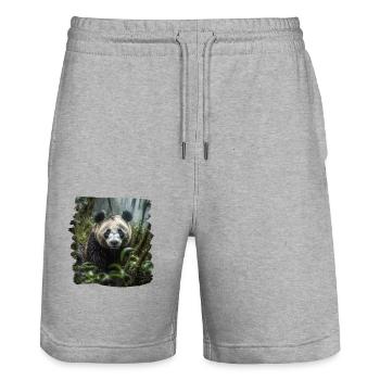Pandas réaliste Panda Panda géant - Short de jogging bio TRAINER Stanley/Stella unisexe - gris chiné - Devant - Nik (191cm) & Marisol (170cm)