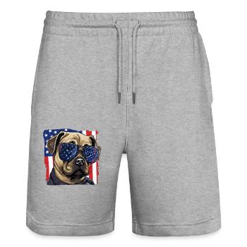 Mops Sonnenbrille Usa Flagge - Stanley/Stella Unisex Bio Joggingshorts Trainer  - Grau meliert - Vorne - Nik (191cm) & Marisol (170cm)
