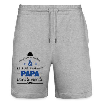 Papa parfait - Short de jogging bio TRAINER Stanley/Stella unisexe - gris chiné - Devant - Nik (191cm) & Marisol (170cm)