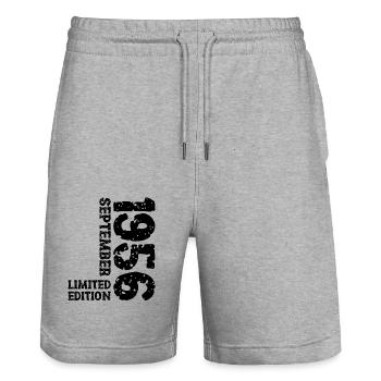 1956 September Limited Edition 67. Geburtstag Deko - Stanley/Stella Unisex Bio Joggingshorts Trainer  - Grau meliert - Vorne - Nik (191cm) & Marisol (170cm)