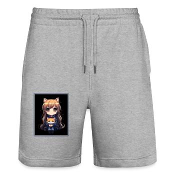 Kawaii Girl Anime Manga Girl Cat - Stanley/Stella Trainer Unisex Organic Jogging Shorts - heather grey - Front - Nik (191cm) & Marisol (170cm)