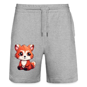 Panda roux Petit Panda - Short de jogging bio TRAINER Stanley/Stella unisexe - gris chiné - Devant - Nik (191cm) & Marisol (170cm)