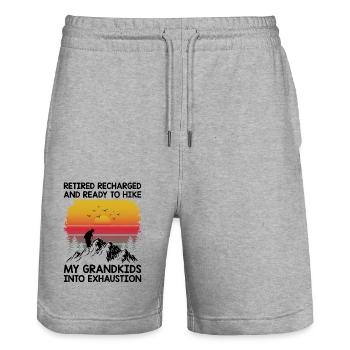 Hiking Retired Grandma Pensioner Pension Hiker Tre - Stanley/Stella Trainer Unisex Organic Jogging Shorts - heather grey - Front - Nik (191cm) & Marisol (170cm)
