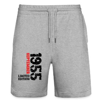 1955 September Limited Edition 68. Geburtstag Deko - Stanley/Stella Unisex Bio Joggingshorts Trainer  - Grau meliert - Vorne - Nik (191cm) & Marisol (170cm)