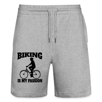 Radfahren Fahrrad Radeln Fahrradfahrer Radfahrer - Stanley/Stella Unisex Bio Joggingshorts Trainer  - Grau meliert - Vorne - Nik (191cm) & Marisol (170cm)