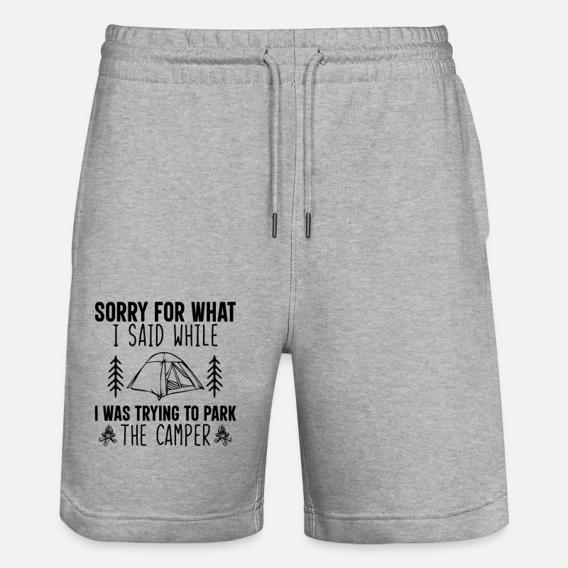 Cooler Camping Spruch Geschenkidee - Stanley/Stella Unisex Bio Joggingshorts Trainer  - Grau meliert