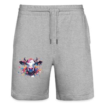 Kuh Kuhkopf Kühne Landwirtschaft Kälbchen - Stanley/Stella Unisex Bio Joggingshorts Trainer  - Grau meliert - Vorne - Nik (191cm) & Marisol (170cm)