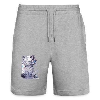 Weißer Tiger Tiger Raubkatze Baby Tiger Katze - Stanley/Stella Unisex Bio Joggingshorts Trainer  - Grau meliert - Vorne - Nik (191cm) & Marisol (170cm)
