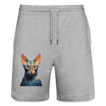 Cat - stylish, modern, abstract, artistic - Stanley/Stella Trainer Unisex Organic Jogging Shorts - heather grey - Front - Nik (191cm) & Marisol (170cm)