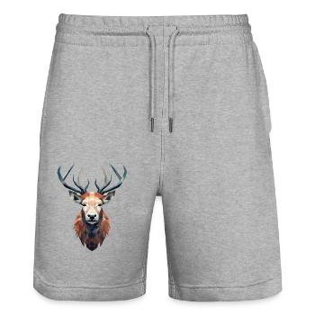 Deer - stylish, modern, abstract - deer art - Stanley/Stella Trainer Unisex Organic Jogging Shorts - heather grey - Front - Nik (191cm) & Marisol (170cm)