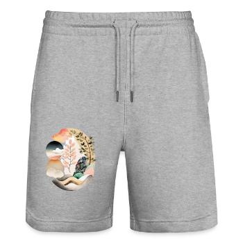 Œuf Japandi, design rond dans le style japandi - Short de jogging bio TRAINER Stanley/Stella unisexe - gris chiné - Devant - Nik (191cm) & Marisol (170cm)