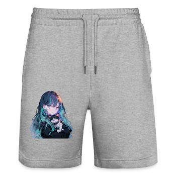 Anime et chats Kawaii Girl Anime - Short de jogging bio TRAINER Stanley/Stella unisexe - gris chiné - Devant - Nik (191cm) & Marisol (170cm)