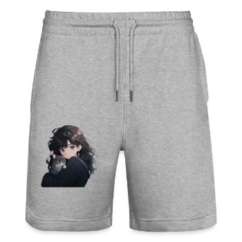 Anime et chats Kawaii Girl Anime - Short de jogging bio TRAINER Stanley/Stella unisexe - gris chiné - Devant - Nik (191cm) & Marisol (170cm)