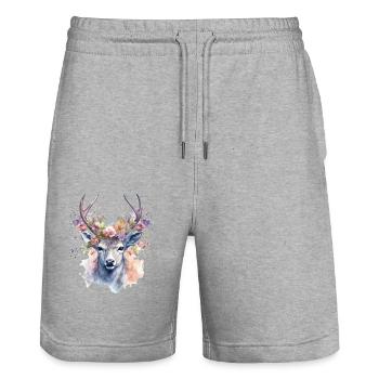 Ersatz Dirndl Hirschgeweih Hirsch - Stanley/Stella Unisex Bio Joggingshorts Trainer  - Grau meliert - Vorne - Nik (191cm) & Marisol (170cm)