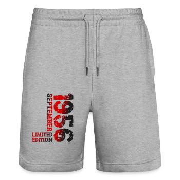 1956 September Limited Edition 67. Geburtstag Deko - Stanley/Stella Unisex Bio Joggingshorts Trainer  - Grau meliert - Vorne - Nik (191cm) & Marisol (170cm)