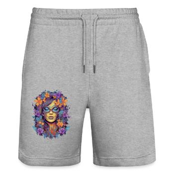 Streetart Kunst Schöne Frau Schmetterling - Stanley/Stella Unisex Bio Joggingshorts Trainer  - Grau meliert - Vorne - Nik (191cm) & Marisol (170cm)
