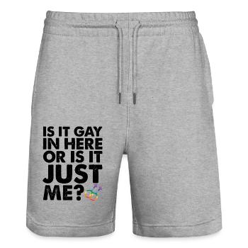 Is It Gay In Here Or Is It Just Me LGBT Pride - Stanley/Stella Trainer Unisex Organic Jogging Shorts - heather grey - Front - Nik (191cm) & Marisol (170cm)