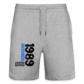 1989 Oktober Limited Edition 34. Geburtstag Deko - Stanley/Stella Unisex Bio Joggingshorts Trainer  - Grau meliert - Vorne - Nik (191cm) & Marisol (170cm)