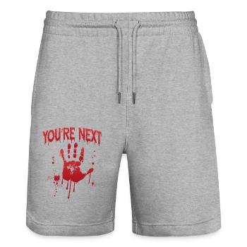 Bloody Hand Print You're Next - Stanley/Stella Trainer Unisex Organic Jogging Shorts - heather grey - Front - Nik (191cm) & Marisol (170cm)