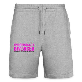 Happy Divorce Party officieusement - Short de jogging bio TRAINER Stanley/Stella unisexe - gris chiné - Devant - Nik (191cm) & Marisol (170cm)