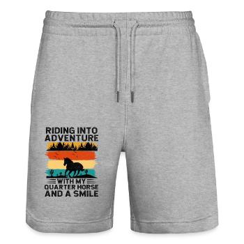 American Quarter Horse Reitpferd Liebhaber Hors - Stanley/Stella Unisex Bio Joggingshorts Trainer  - Grau meliert - Vorne - Nik (191cm) & Marisol (170cm)
