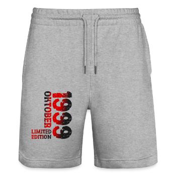 1999 Oktober Limited Edition 24. Geburtstag Deko - Stanley/Stella Unisex Bio Joggingshorts Trainer  - Grau meliert - Vorne - Nik (191cm) & Marisol (170cm)