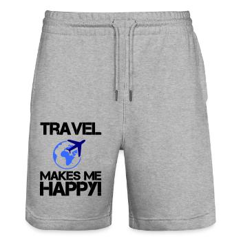 travel happy - Stanley/Stella Trainer Unisex Organic Jogging Shorts - heather grey - Front - Nik (191cm) & Marisol (170cm)