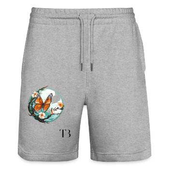 Schönes Schmetterlings Design auf dem Ast - Stanley/Stella Unisex Bio Joggingshorts Trainer  - Grau meliert - Vorne - Nik (191cm) & Marisol (170cm)
