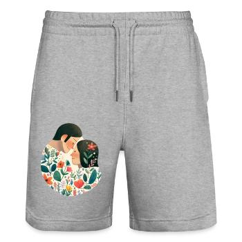Couple in love - Stanley/Stella Trainer Unisex Organic Jogging Shorts - heather grey - Front - Nik (191cm) & Marisol (170cm)