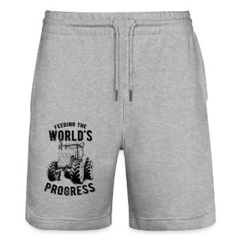 Feeding World's Progress Traktor Landwirt Geschenk - Stanley/Stella Unisex Bio Joggingshorts Trainer  - Grau meliert - Vorne - Nik (191cm) & Marisol (170cm)