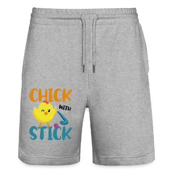 Field Hockey Chicken Chick With - Stanley/Stella Unisex Bio Joggingshorts Trainer  - Grau meliert - Vorne - Nik (191cm) & Marisol (170cm)