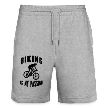 Fahrrad Radfahrer Fahrradfahrer Radfahren Radeln - Stanley/Stella Unisex Bio Joggingshorts Trainer  - Grau meliert - Vorne - Nik (191cm) & Marisol (170cm)