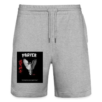 PRAYER Designer T-shirt - Stanley/Stella Unisex Bio Joggingshorts Trainer  - Grau meliert - Vorne - Nik (191cm) & Marisol (170cm)