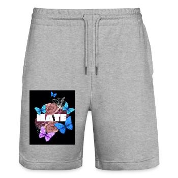 Hate Designer T-shirt - Stanley/Stella Unisex Bio Joggingshorts Trainer  - Grau meliert - Vorne - Nik (191cm) & Marisol (170cm)