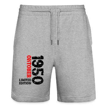 1950 Oktober Limited Edition 73. Geburtstag Deko - Stanley/Stella Unisex Bio Joggingshorts Trainer  - Grau meliert - Vorne - Nik (191cm) & Marisol (170cm)