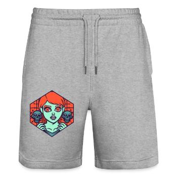 Manga Anime Cartoon Strip: Totenkopf und Mädchen - Stanley/Stella Unisex Bio Joggingshorts Trainer  - Grau meliert - Vorne - Nik (191cm) & Marisol (170cm)