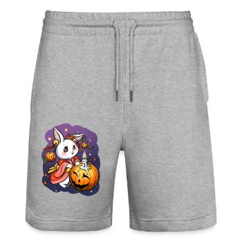 Lapin Obon mignon - Short de jogging bio TRAINER Stanley/Stella unisexe - gris chiné - Devant - Nik (191cm) & Marisol (170cm)