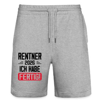Rentner 2026 Ruhestand Geschenk - Stanley/Stella Unisex Bio Joggingshorts Trainer  - Grau meliert - Vorne - Nik (191cm) & Marisol (170cm)